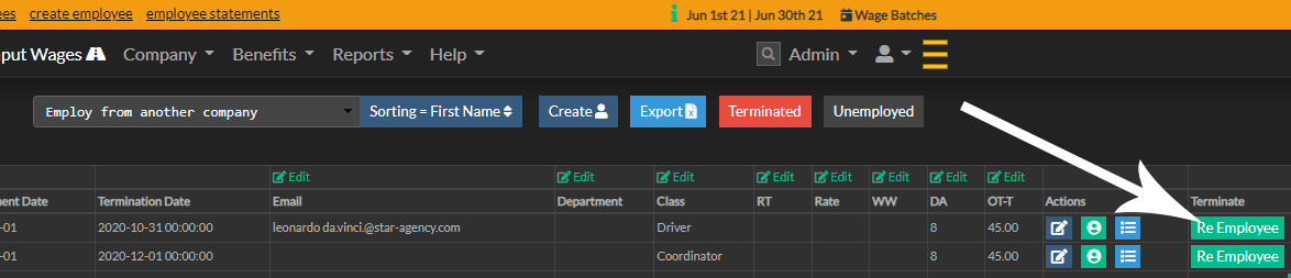 Click the Re-Employ button