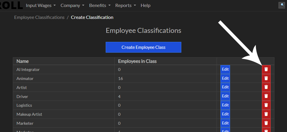Delete Employee Classes