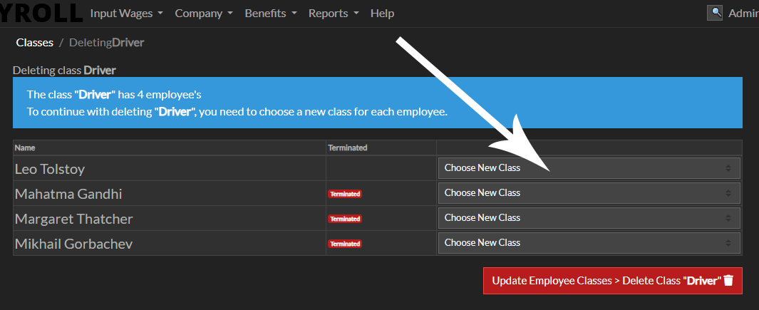Delete Employee Classes