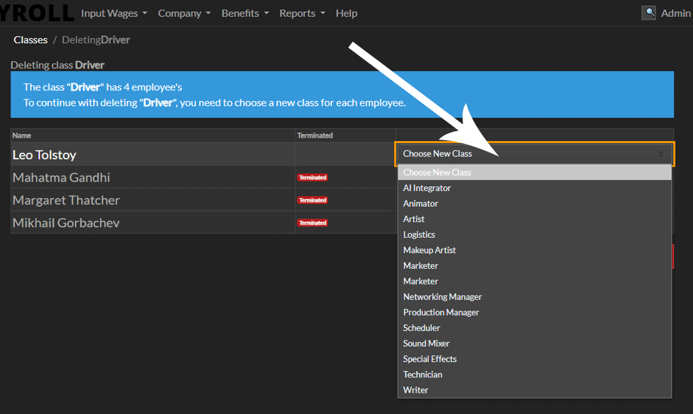 Delete Employee Classes