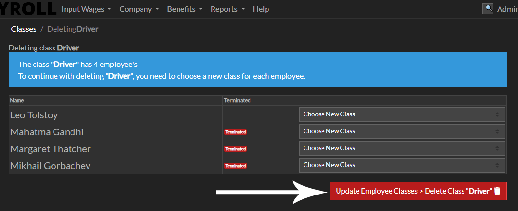 Delete Employee Classes
