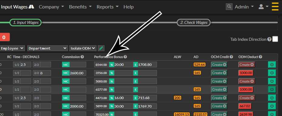 Performance Bonus column